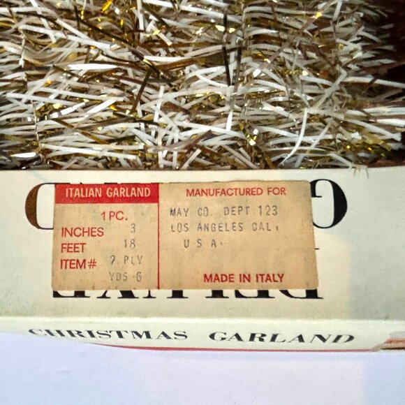 Set of 2 Vintage Christmas Tinsel Garland Italian Gold White 36 feet In Box - Picture 10 of 11